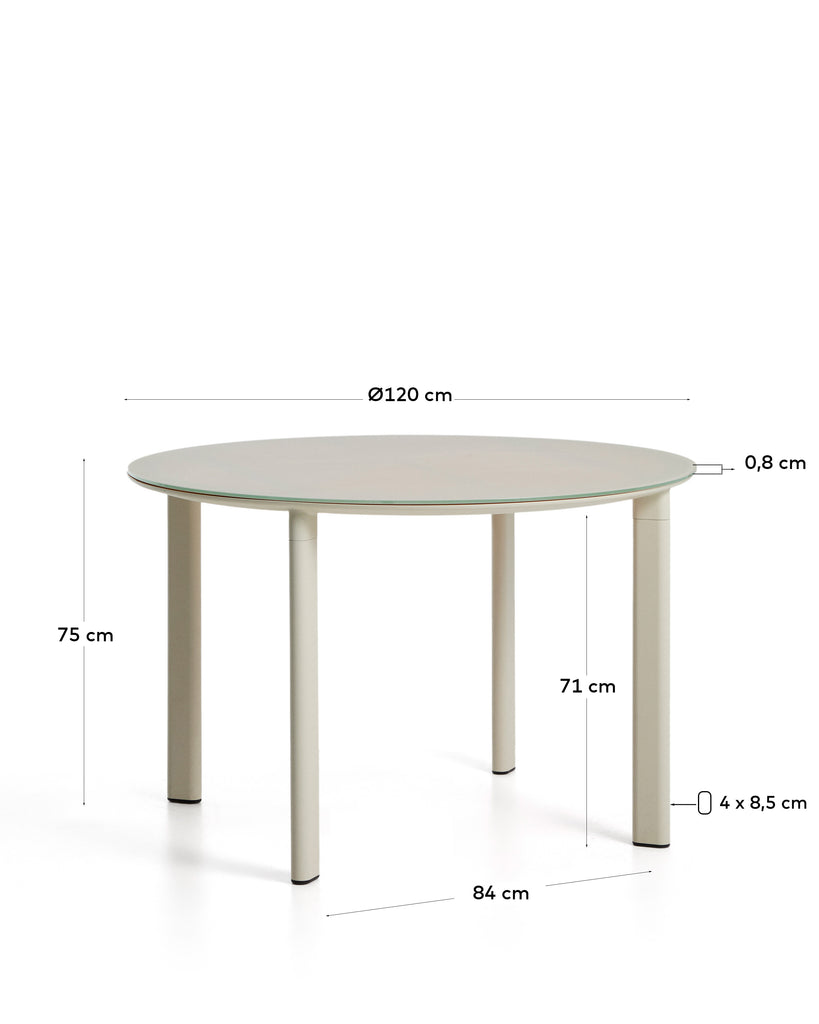 Table ronde Erice en aluminium et verre trempé écru Ø120 cm