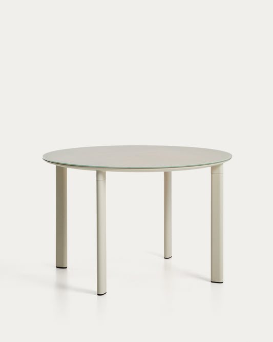 Table ronde Erice en aluminium et verre trempé écru Ø120 cm
