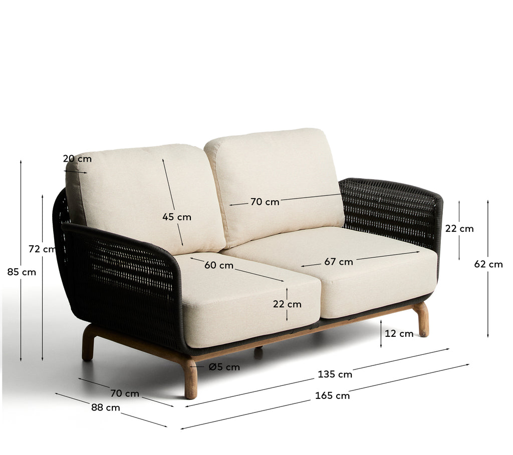Canapé 2 places Alipa en bois d’acacia et corde gris foncé 165 cm FSC 100%