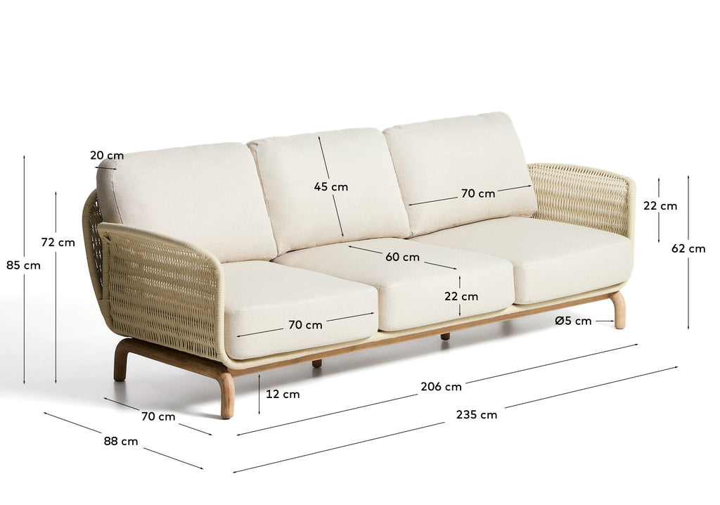 Canapé 3 places Alipa en bois d’acacia et corde écrue 235 cm FSC 100%