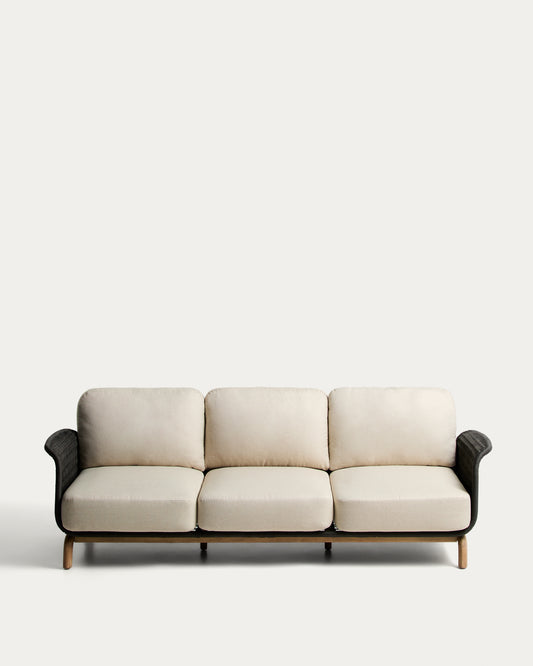 Canapé 3 places Alipa en bois d’acacia et corde gris foncé 235 cm FSC 100%