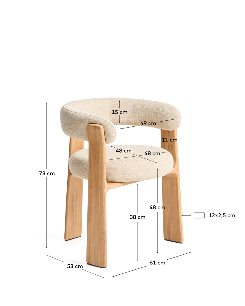 Chaise d’extérieur Granite 3 pieds beige avec pieds en bois de teck massif finition ton naturel FSC 100 %