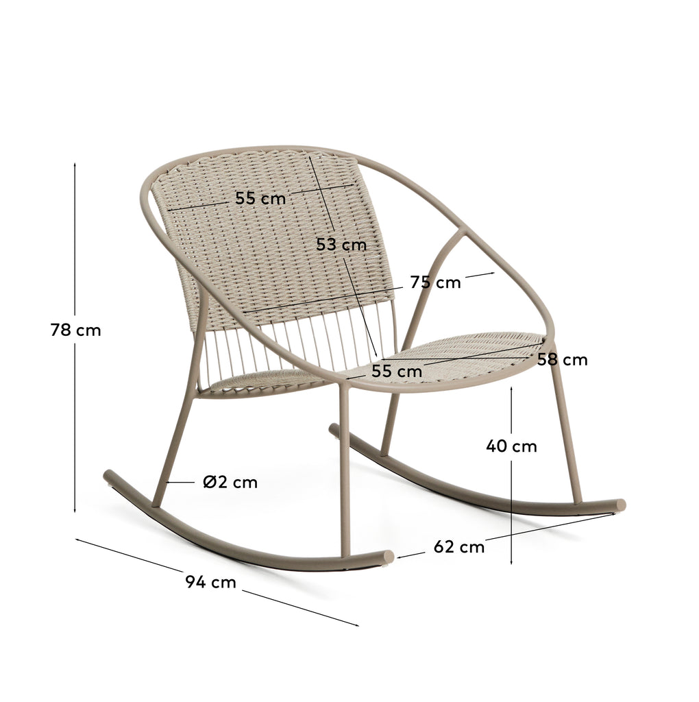 Fauteuil à bascule Atrani en acier galvanisé et corde taupe