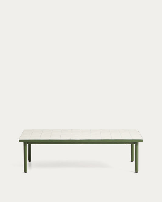 Table basse Maurina en acier galvanisé vert et céramique écrue 121 x 61 cm