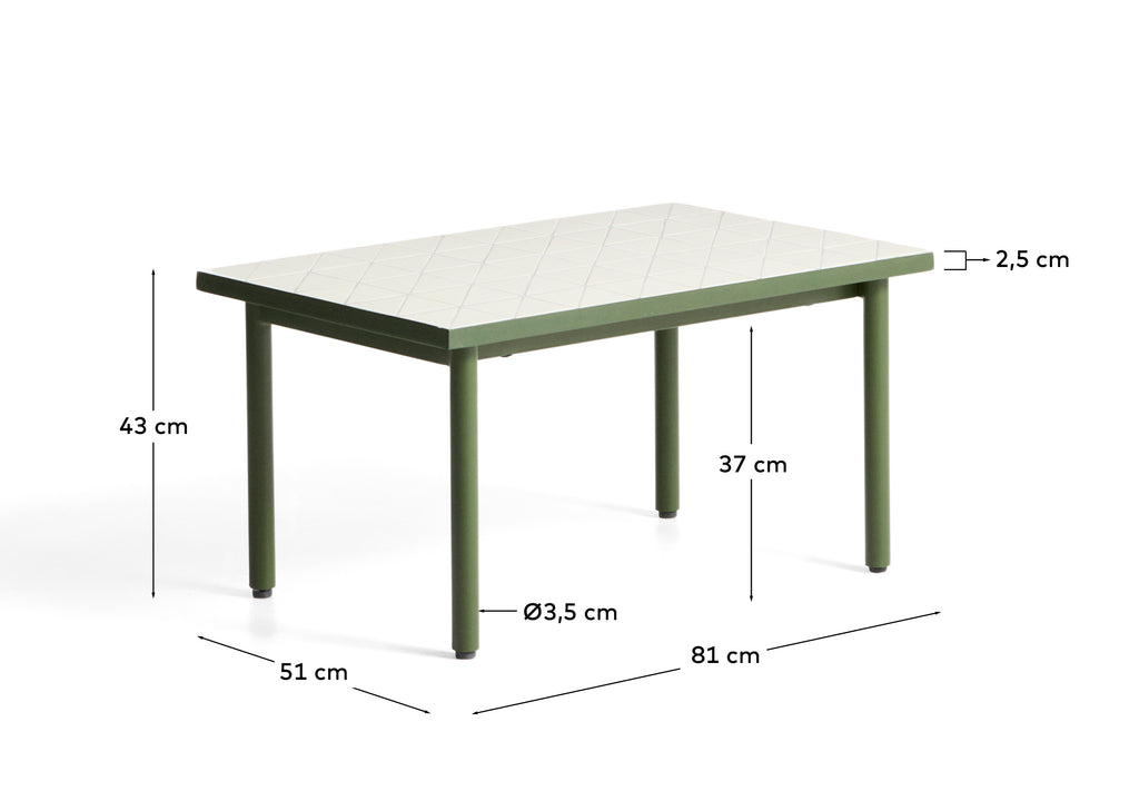 Table auxiliaire Maurina en acier galvanisé vert et céramique écrue 81 x 51 cm