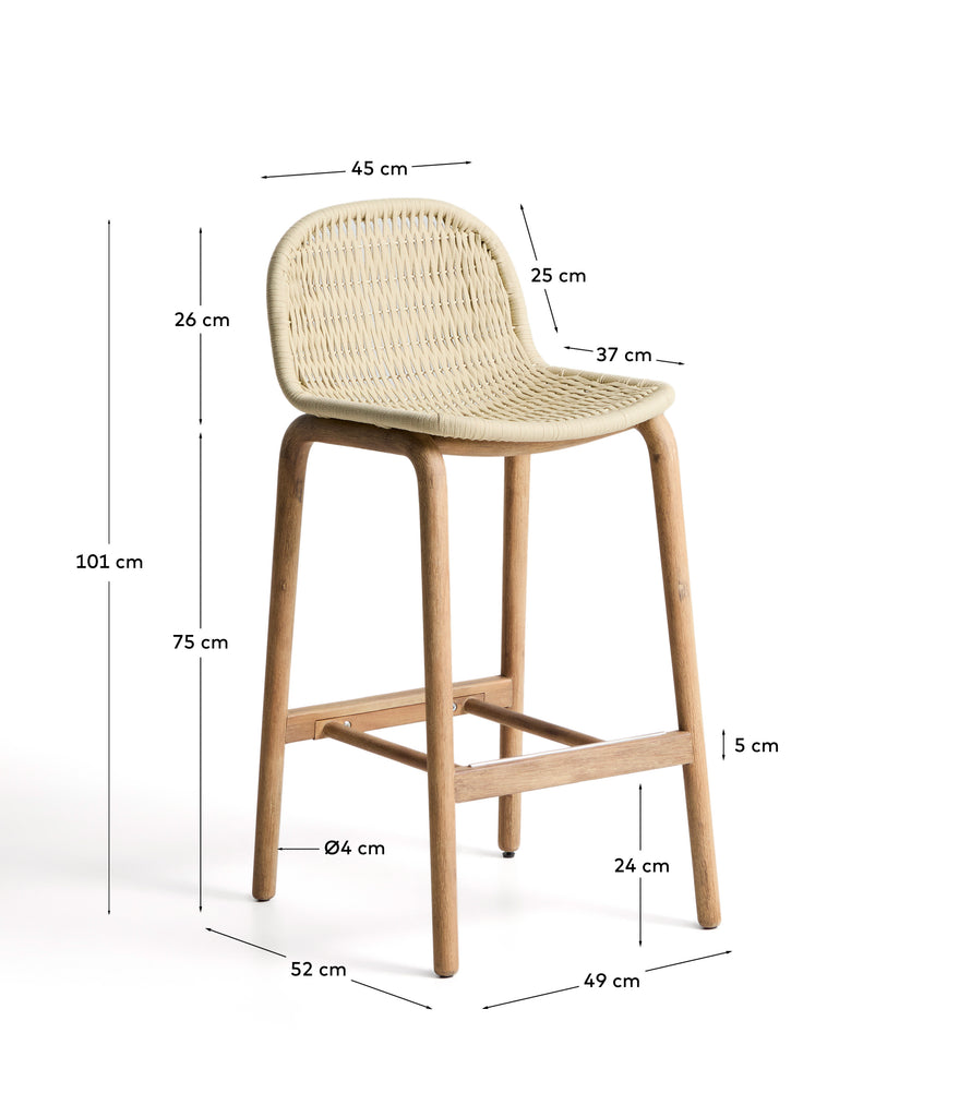 Tabouret Alipa en bois d’acacia et corde écrue 75 cm FSC 100 %