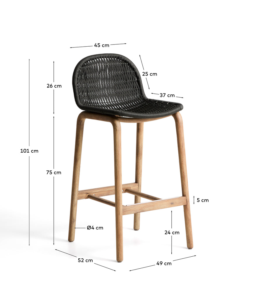 Tabouret Alipa en bois d’acacia et corde gris foncé 75 cm FSC 100 %