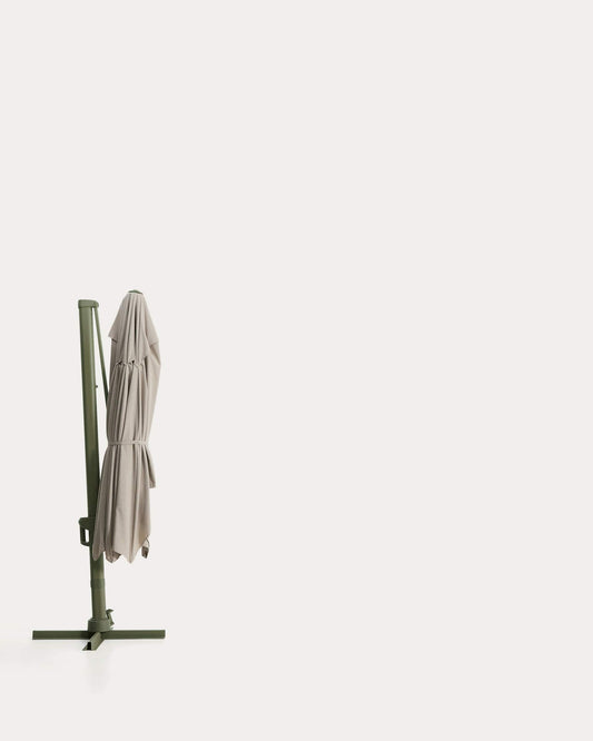 Parasol déporté Noli beige avec armature en aluminium vert 300 x 420 cm