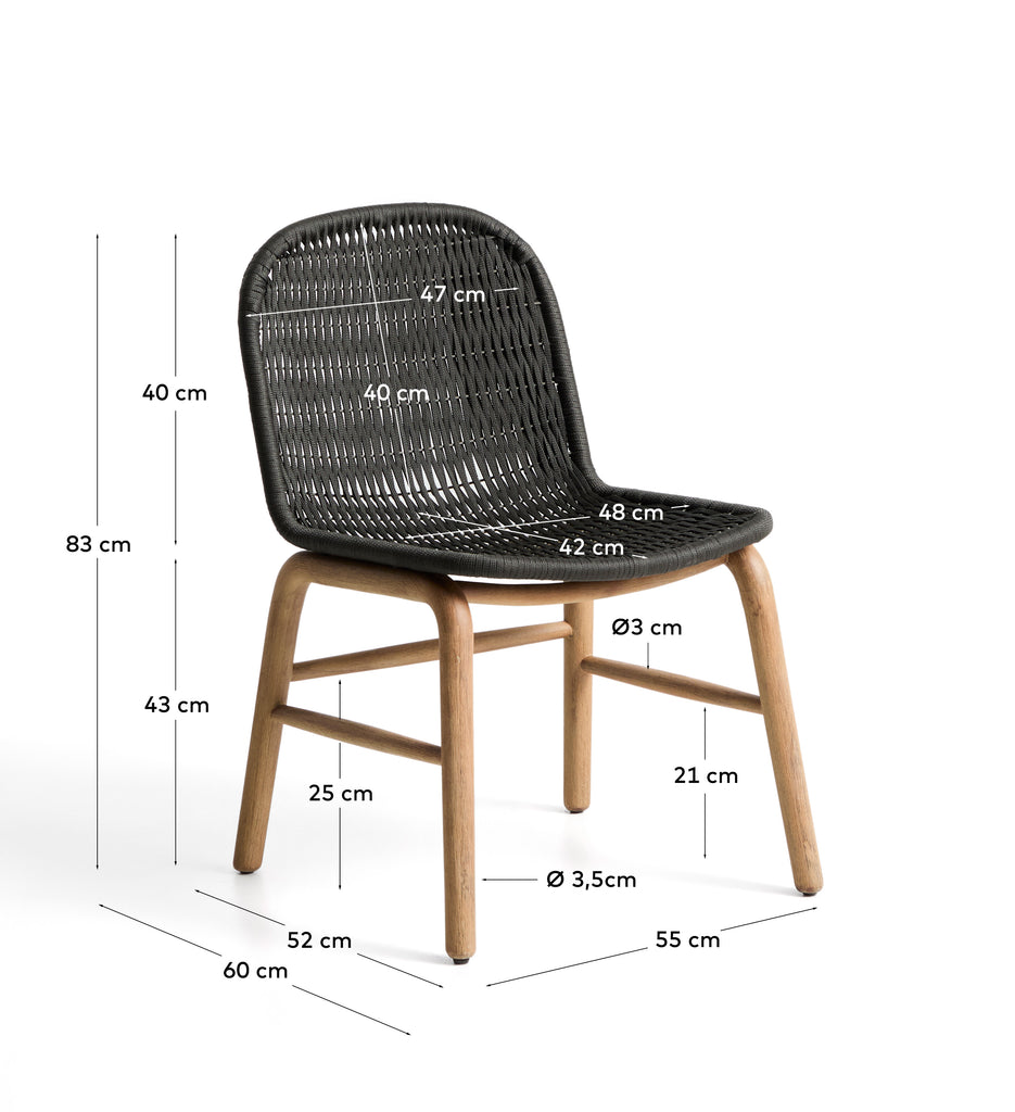 Chaise Alipa en bois d’acacia et corde gris foncé FSC 100 %