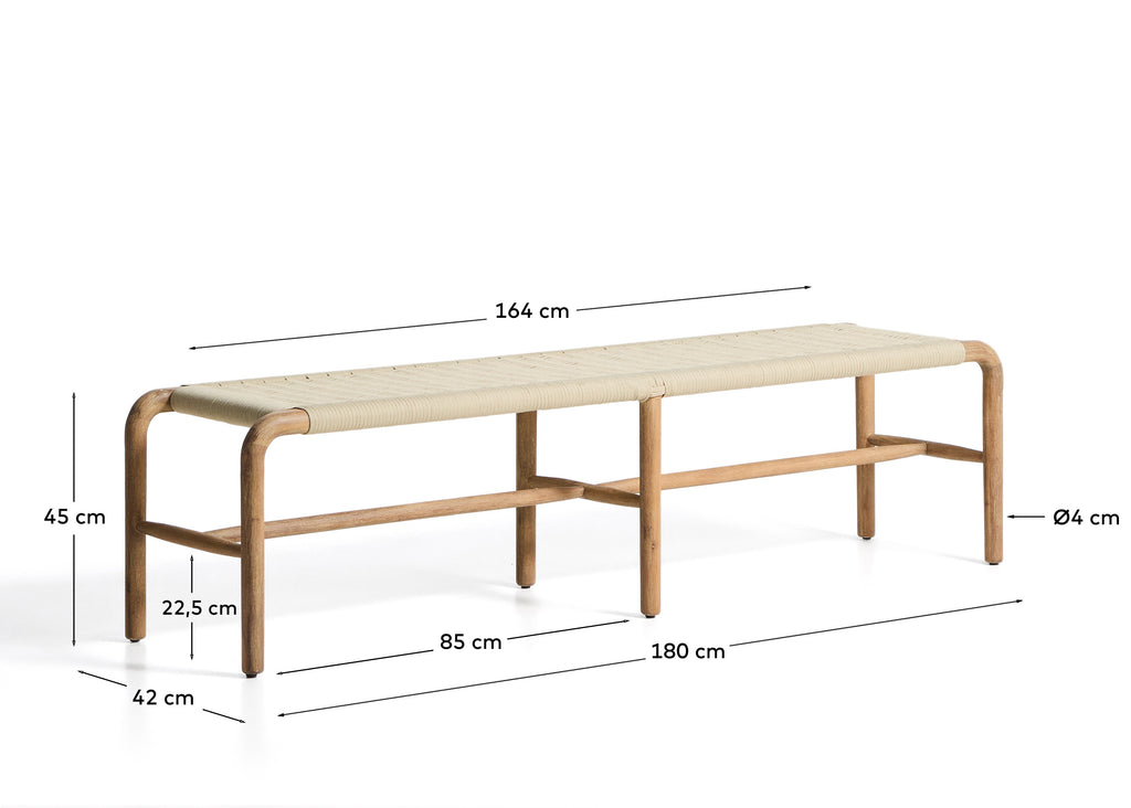Banc Alipa en bois d’acacia et corde écrue 180 cm FSC 100 %