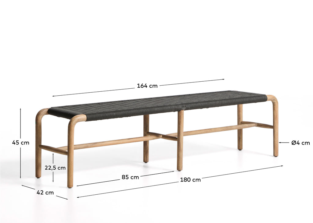 Banc Alipa en bois d’acacia et corde gris foncé 180 cm FSC 100 %