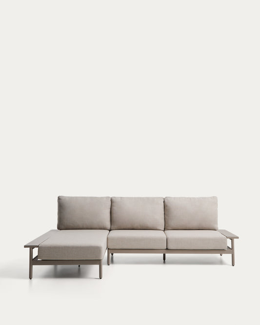 Canapé Vathi 3 places en aluminium avec chaise longue gauche taupe 250 x 159 cm