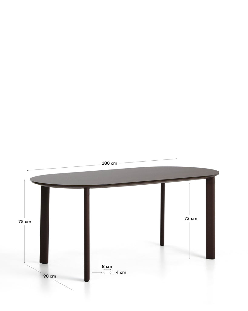 Table ovale Erice en aluminium et verre trempé marron 180 x 90 cm