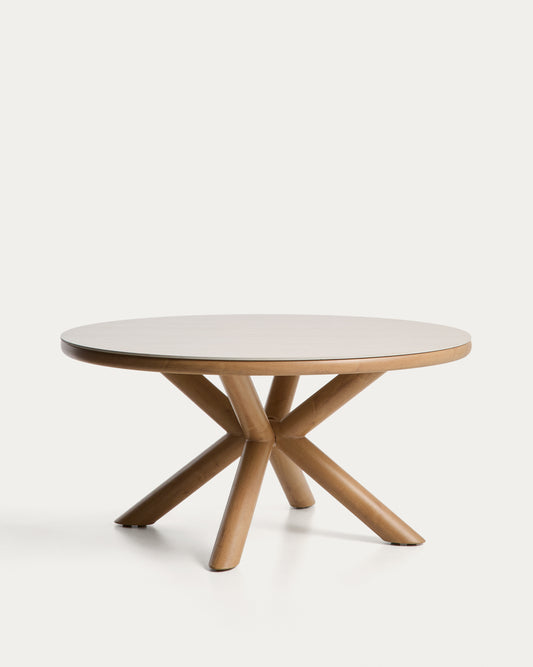Table d’extérieur Mirtia en aluminium effet bois et pierre frittée écrue Ø 148 cm
