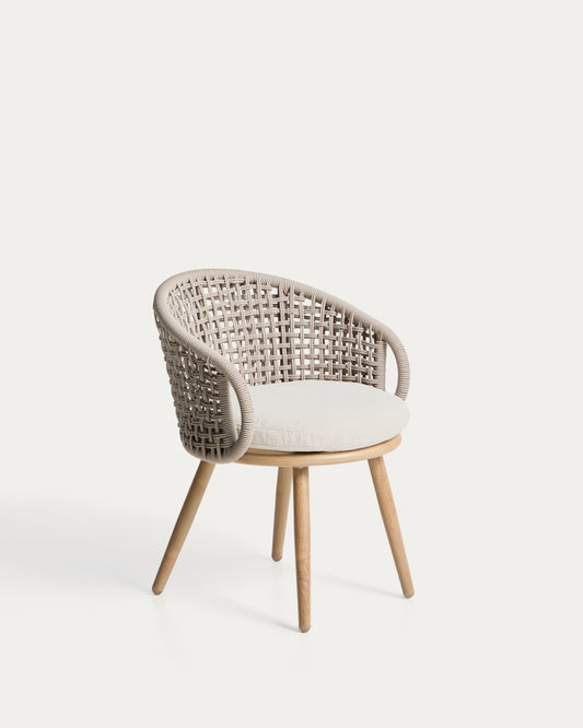 Chaise d’extérieur Lidario en aluminium effet bois et corde synthétique taupe
