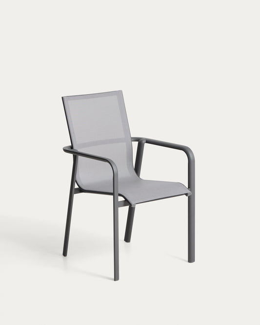 Chaise empilable d’extérieur Canea en textilène gris et aluminium graphite