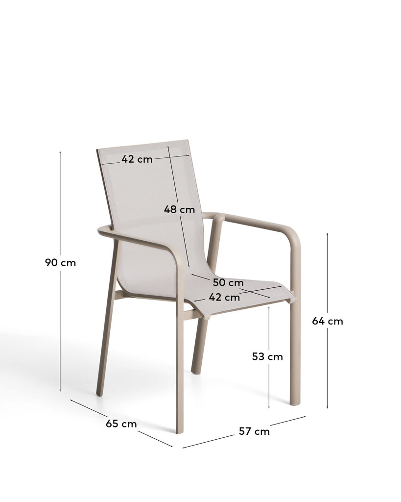 Chaise empilable d’extérieur Canea en textilène beige et aluminium taupe