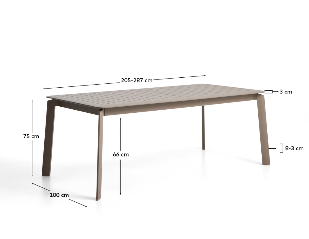 Table extensible Brela en aluminium taupe 205(287) x 100 cm
