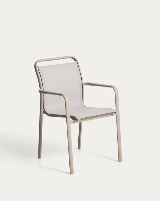 Chaise empilable d’extérieur Luri en aluminium taupe et textilène beige