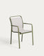 Chaise empilable d’extérieur Luri en aluminium vert et textilène beige