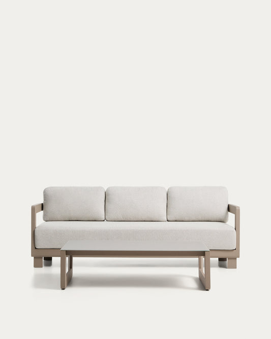 Ensemble Nerano canapé 3 places et table basse en aluminium taupe