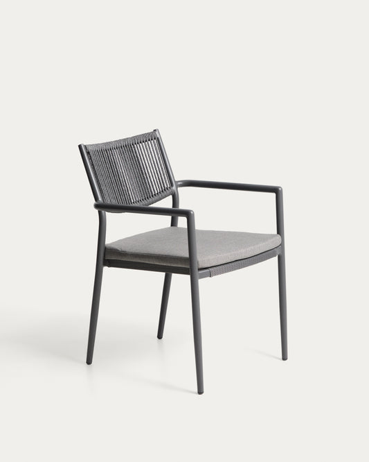 Chaise empilable d’extérieur Argasi en aluminium graphite et corde synthétique gris foncé