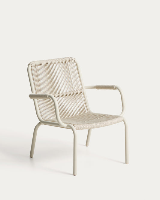 Fauteuil empilable Salis en aluminium écru et corde synthétique écrue