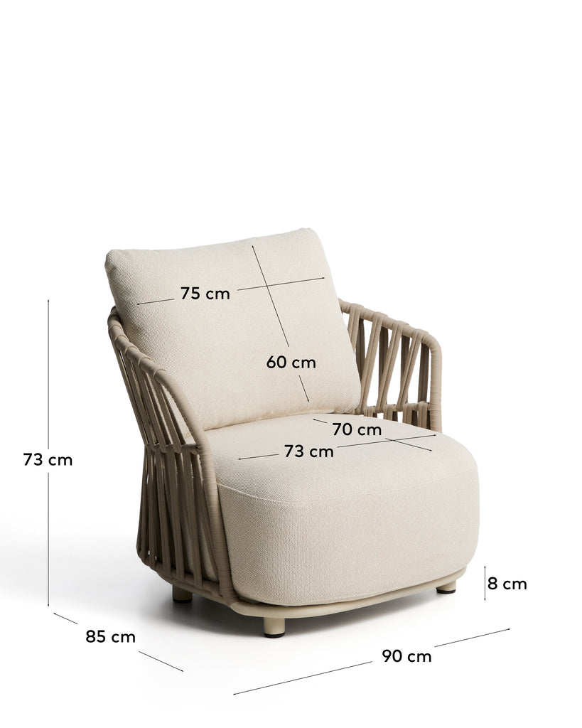Fauteuil Osani en aluminium écru et corde taupe