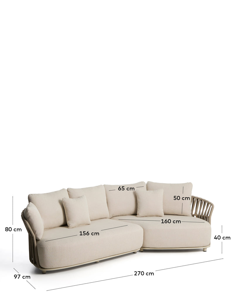 Canapé Osani 3 places en aluminium écru et corde taupe 274 cm