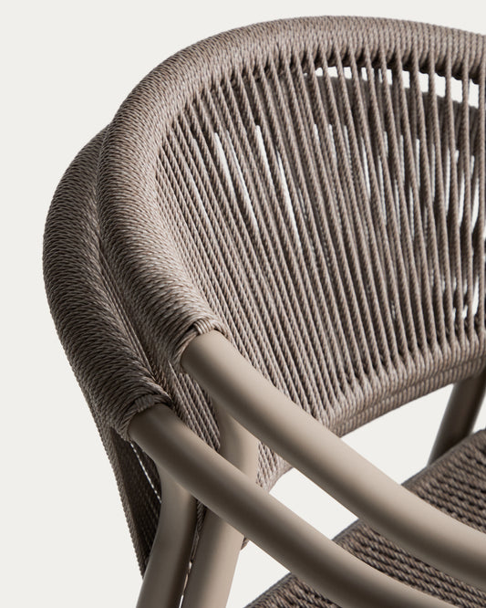 Ensemble table extensible Brela en aluminium et 6 chaises empilables Livadia en aluminium et corde synthétique taupe 205 (287) x 100 cm