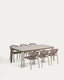 Ensemble table extensible Brela en aluminium et 6 chaises empilables Livadia en aluminium et corde synthétique taupe 205 (287) x 100 cm