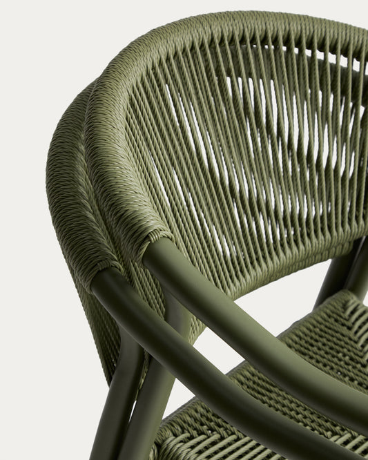 Ensemble table extensible Brela en aluminium et 6 chaises empilables Livadia en aluminium et corde synthétique verte 205 (287) x 100 cm