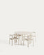 Ensemble Erice de 4 chaises empilables en aluminium et corde et d’une table en aluminium et verre trempé écru Ø 120 cm