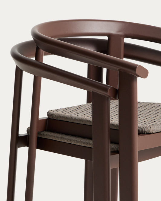 Ensemble Erice de 6 chaises empilables en aluminium et corde et d’une table en aluminium et verre trempé marron 230 x 100 cm