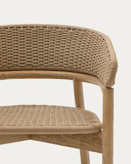 Ensemble table Sori en bois d’acacia et 4 chaises Arinella en bois d’acacia et corde beige 200 x 100 cm FSC 100 %