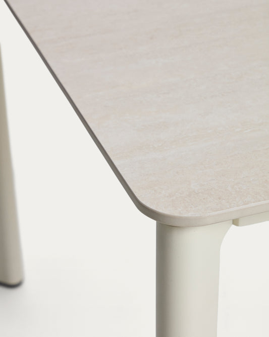 Ensemble table Anafi en pierre frittée et aluminium écru 180 x 90 cm et 4 chaises Livadia en aluminium écru