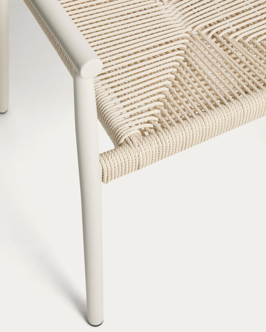 Ensemble table Anafi en pierre frittée et aluminium écru 180 x 90 cm et 4 chaises Livadia en aluminium écru