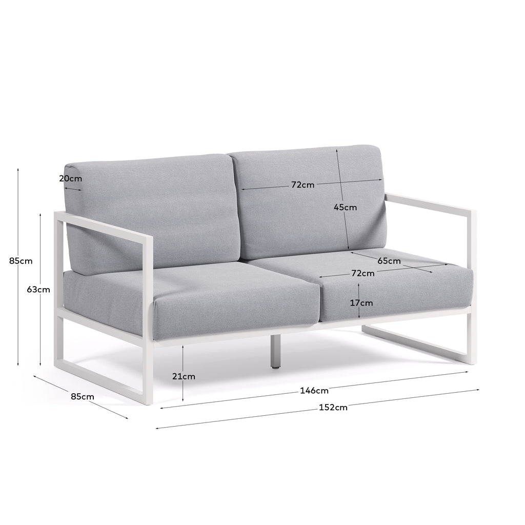 Canapé Comova 100 % pour extérieur 2 places bleu et aluminium blanc 150 cm