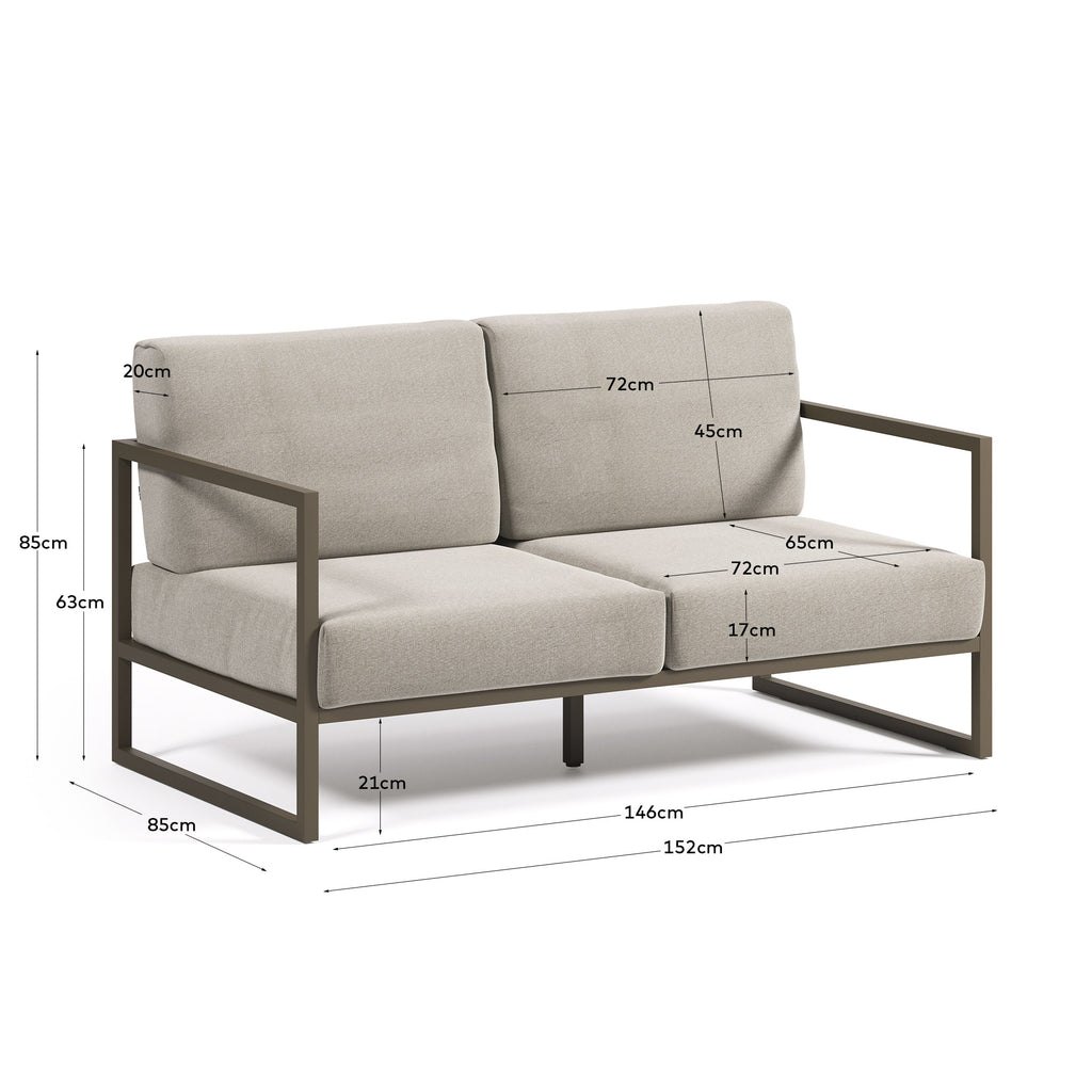 Canapé Comova 100 % pour extérieur 2 places gris clair et aluminium vert 150 cm