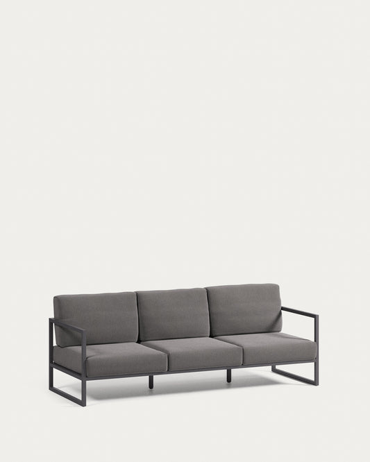 Canapé Comova 3 places 100 % pour extérieur gris foncé et aluminium noir 222 cm