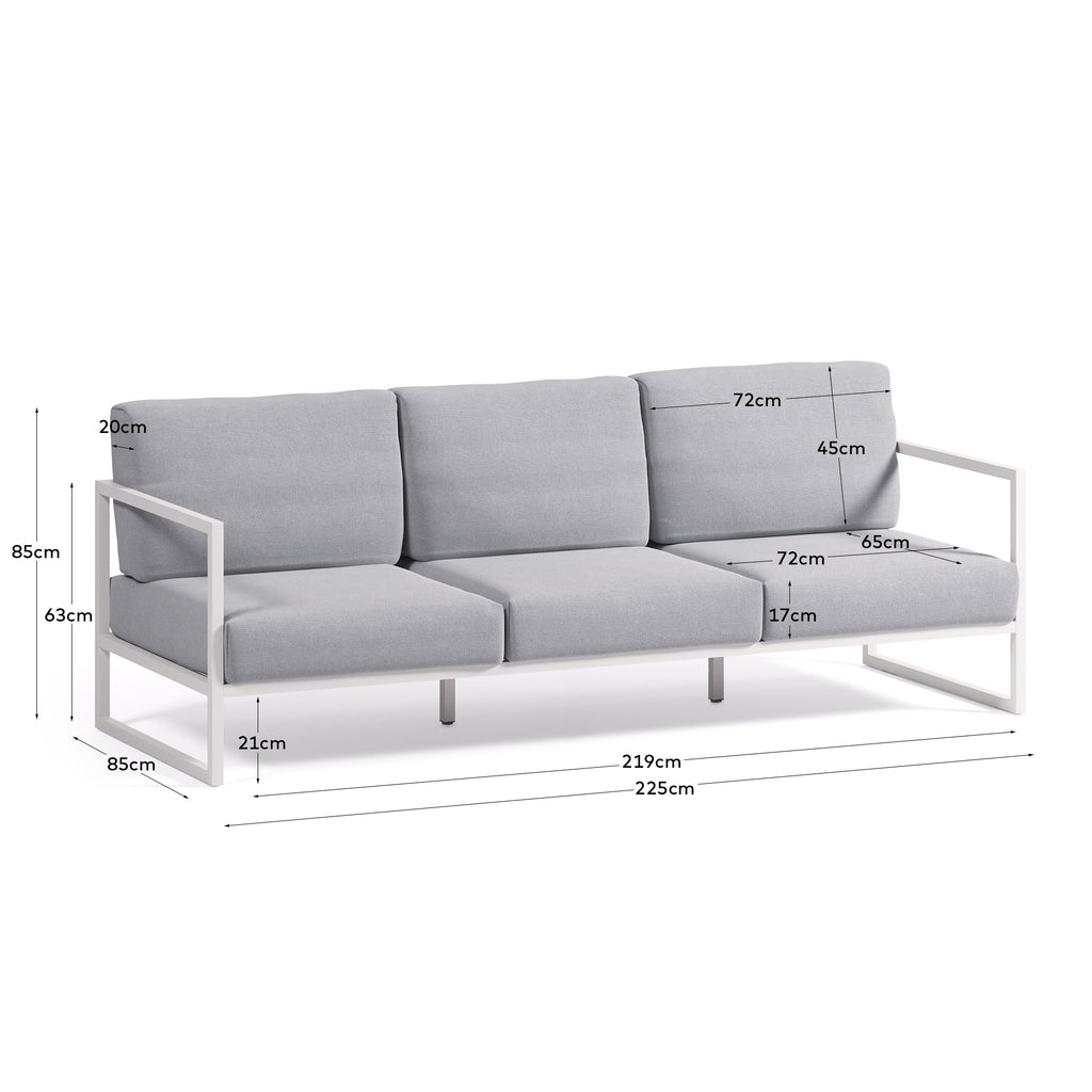 Canapé Comova 100 % pour extérieur 3 places bleu et aluminium blanc 222 cm