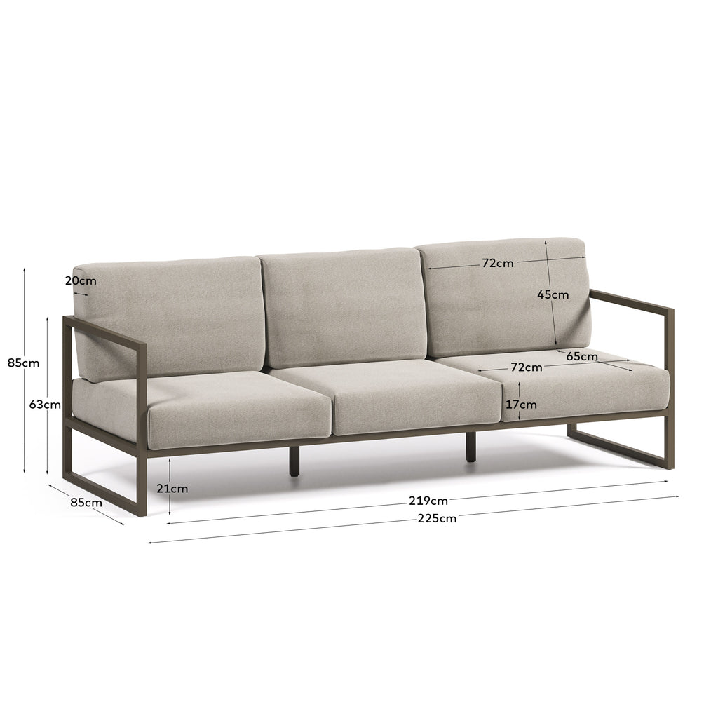 Canapé Comova 100 % pour extérieur 3 places gris clair et aluminium vert 222 cm