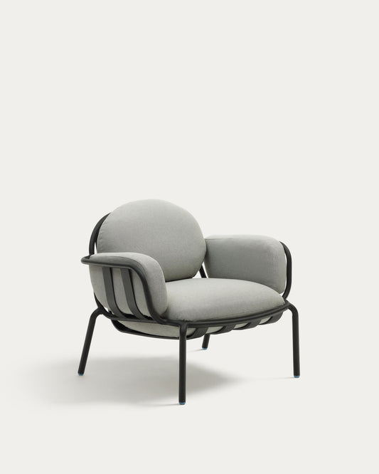 Fauteuil d’extérieur Joncols en aluminium avec finition peinte grise et coussins gris