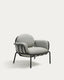 Fauteuil d’extérieur Joncols en aluminium avec finition peinte grise et coussins gris