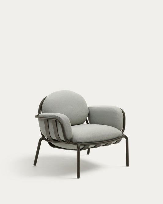 Fauteuil d'extérieur Joncols en aluminium avec finition peinte grise et coussins gris