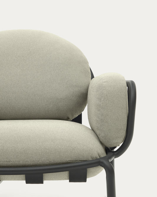 Fauteuil d’extérieur Joncols en aluminium avec finition peinte grise et coussins beiges