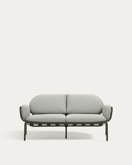 Canapé d’extérieur Joncols 2 places en aluminium avec finition peinte verte et coussins gris 164 cm