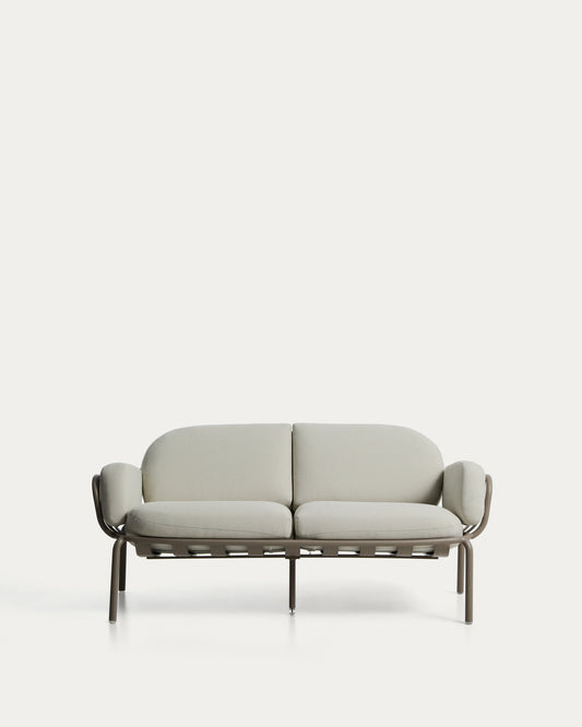 Canapé d’extérieur Joncols 2 places en aluminium avec finition peinte taupe et coussins beiges 164 cm