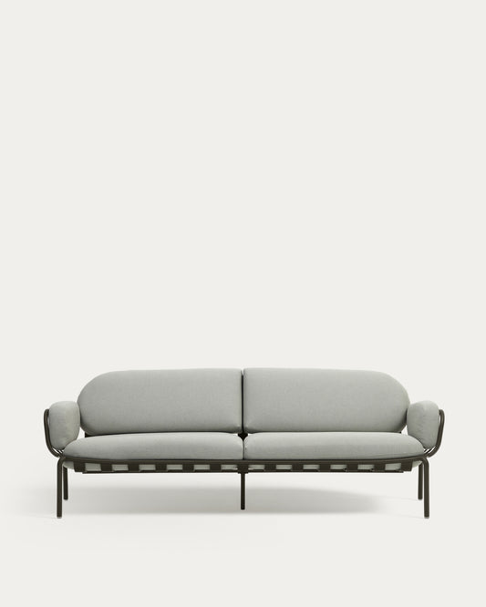 Canapé d’extérieur Joncols 3 places en aluminium avec finition peinte verte et coussins gris 224 cm
