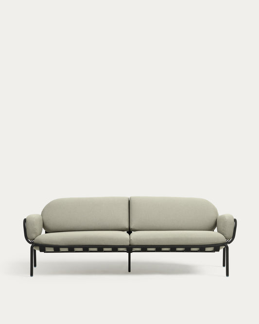 Canapé d’extérieur Joncols 3 places en aluminium avec finition peinte grise et coussins beiges 224 cm